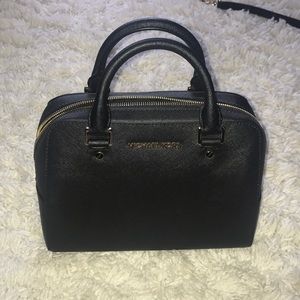 Black Michael Kors leather satchel w/ gold details
